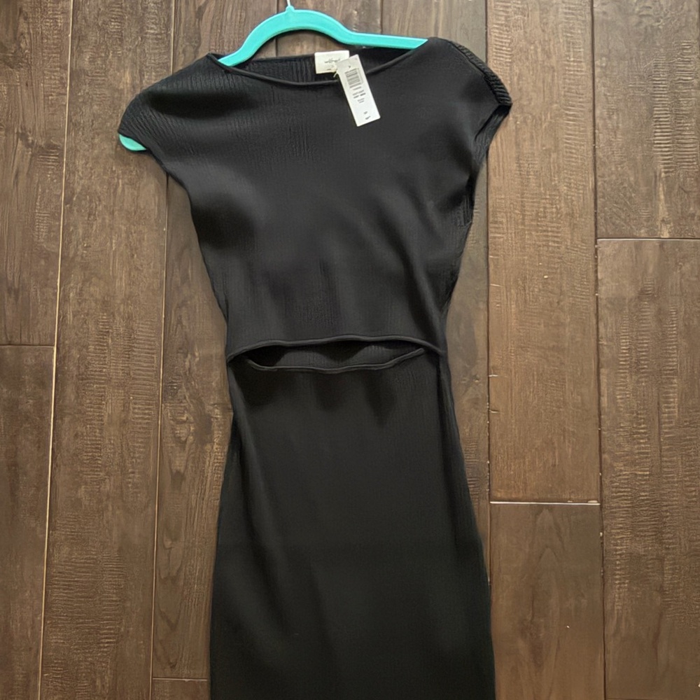 Wilfred Cut-Out Knit Mini Elegant Black Dress